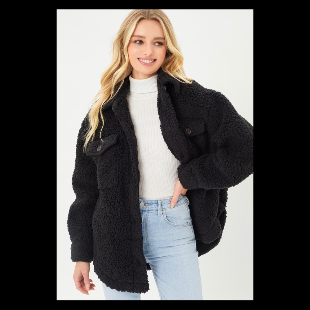 Black Sherpa Button Up Top / Shacket - image 2